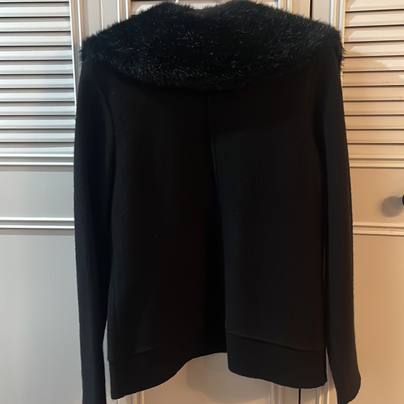 Alfani Black Cardigan Jacket With Faux Fur Collar. - Picture 6 of 7